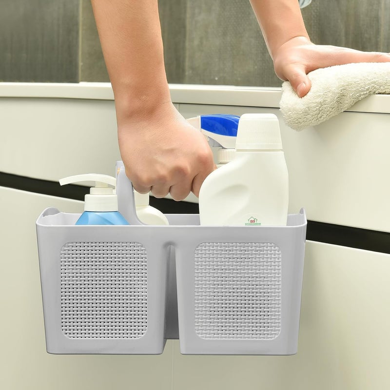 A-Link Portable Shower Caddy Basket with Compartments, Plastic Divided Cleaning Caddy Organizer Storage Tote with Handle for Bathroom, College, Dorm Room Essentials, Light Gray - Image 4